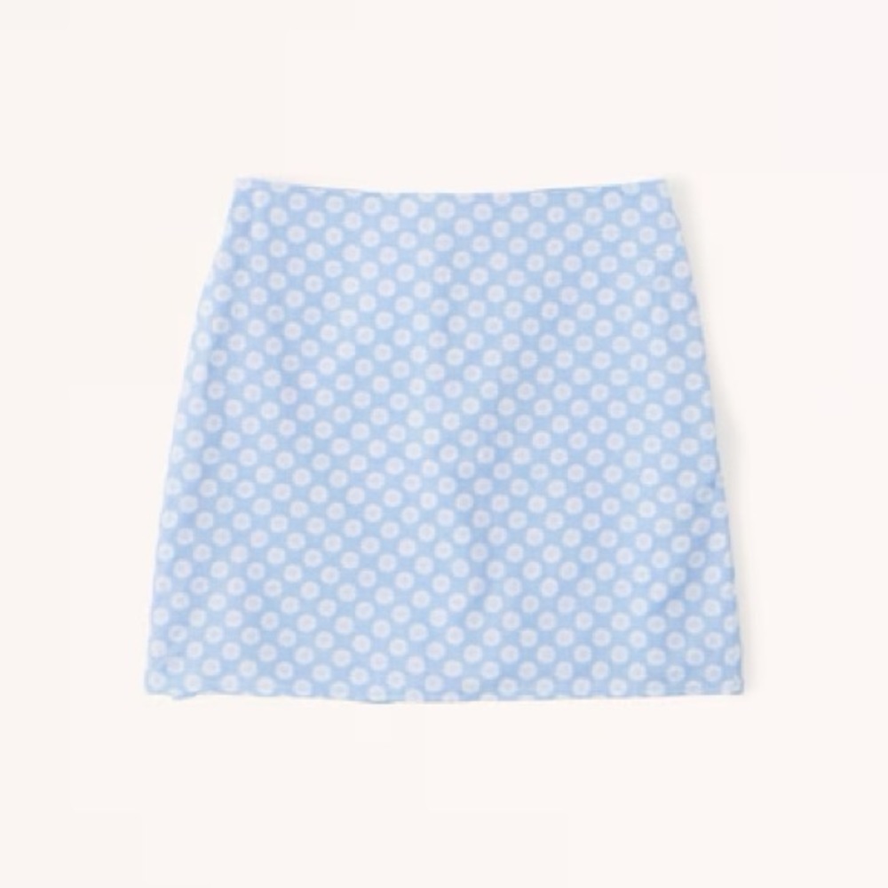 Blue linen skirt with white flowers